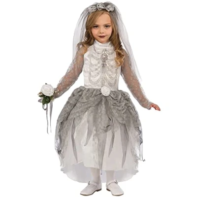 Image of Bristol Novelty X75184 Skeleton Bride Kids Costume, White/Grey, Small 3 5 Years