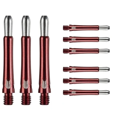 Image of TARGET Darts Grip Style Aluminium Shaft Pack of 9 Red, Short (34.8mm) Professional Accessories, 2BA Multipack with Rings, Dart Multipack, Stems