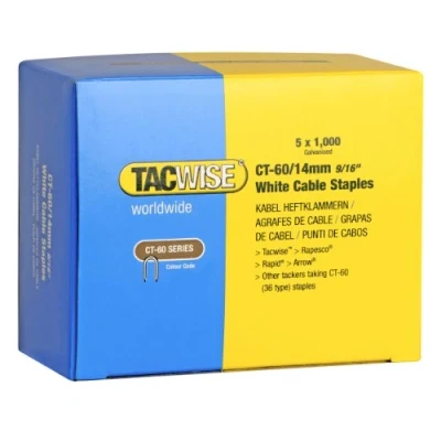 Image of Tacwise CT 60/14mm White Cable Tacker Staples 5,000 (5 x 1,000 packs)