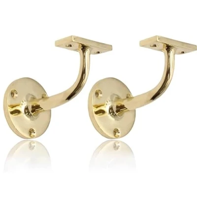 Image of Polished Brass Handrail Brackets for Stair Bannister Wood and Steel Pack of 2