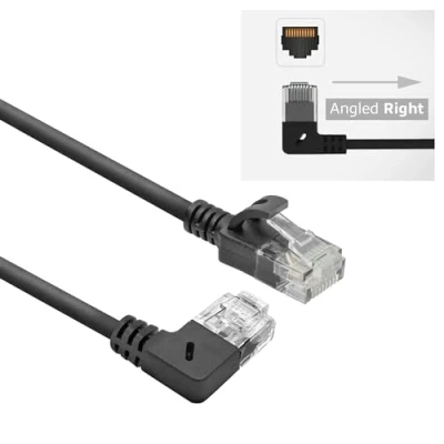 Image of ACT CAT6A Network Cable 90 Angled Upwards, U/UTP LSZH LAN Thin 3.6 mm Slimline, Flexible Ethernet with RJ45 Connector, for Use in Data Centres, 3 Metres, Right