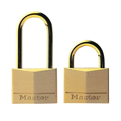 Image of Master Lock 635EURT Pack of 2 Key Padlocks with Brass Body and Shackle, Gold, 4,7 x 3,4 1,2 cm