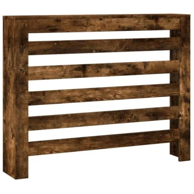 Image of vidaXL Radiator Cover Heater Shelf Smoked Oak Engineered Wood Modern Slatted Design Compact Size 104x20x82 cm