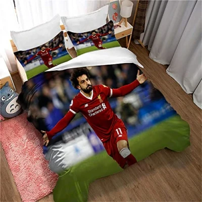 Image of MeeTe Mohamed Salah Golden Boots Bedding Set Duvet Cover 50x75cm Pillowcase, 3 Pieces Bedspread Man Woman Girl Boy Microfiber (Picture 04,Single(135x200cm))