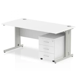 Image of Impulse 1200x800 Desk White Top Silver Cable Managed Leg + Mobile Ped