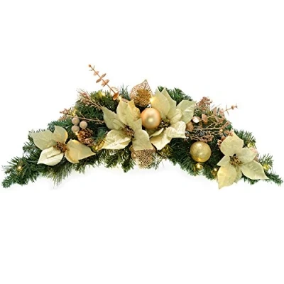 Image of WeRChristmas Pre Lit Decorated Arch Garland Illuminated with 20 Warm White LED Lights, 70 cm Cream/Gold