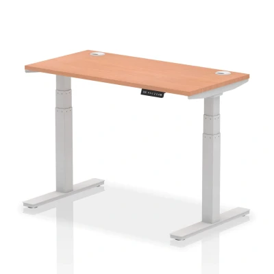 Image of Air 1200x600mm Height Adjustable Desk Beech Top Cable Ports Silver Leg
