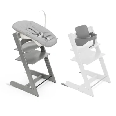 Image of Stokke Tripp Trapp High Chair, Storm Grey (Includes Chair &amp; Baby Set2) with Newborn Set Safe, Adjustable, Ergonomic Design