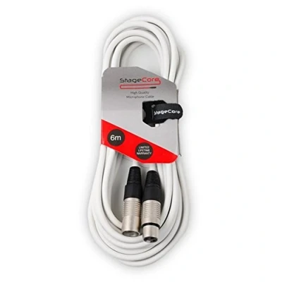 Image of Stagecore Balanced XLR Male Female Microphone Cable / Lead, White, 6m