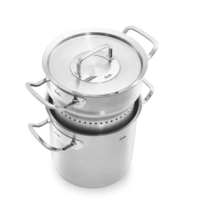Image of Fissler Original Profi Collection Multistar/Stainless Steel Pot (Diameter 20 cm, 6 L) High Cooking with Lid, Strainer Insert for Steaming and Cooking, Induction, Silver (084 108 000/0)