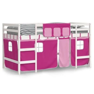 Image of vidaXL Kids&#039; Loft Bed with Curtains without Mattress Pink 90x190cm