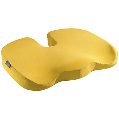 Image of Leitz Seat Cushion, Padded Support For Home Or Office Chair, Relieves Spinal Pressure, Reduces Neck &amp; Back Pain, Fabric Cover With Inner Foam Material, Ergo Cosy Range, Warm Yellow, 52840019