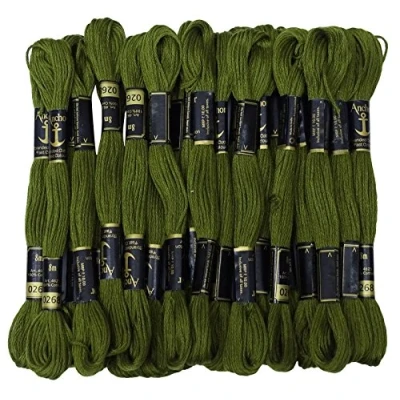 Image of ANCHOR Hand Cross Stitch Stranded Cotton Embroidery Thread Floss Pack of 25 Skeins Green