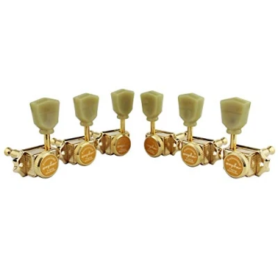 Image of Guyker 3x3 Vintage Style Locking Guitar Machine Heads 1:15 Ratio Lock String Deluxe Tuning Key Pegs Tuners Set Replacement for Electric, Acoustic or Folk Guitars gk44sp, Gold