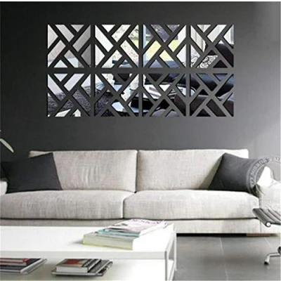 Image of 3D Mirror Wall Stickers, Acrylic Square Geometric Pattern DIY Art Decals, Self Adhesive Plastic Sheet Tiles Home Decoration for Living Room Bedroom Stair Decor (8 pcs)