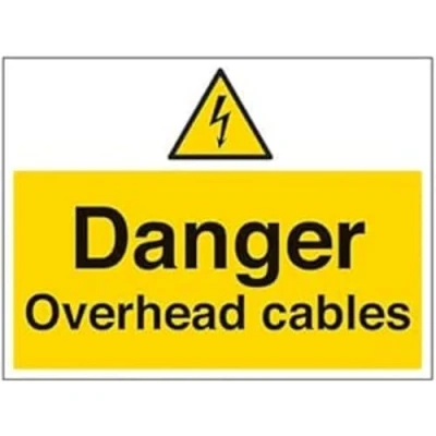 Image of VSafety Danger, Overhead Cables Warning Sign Landscape 400mm x 300mm 1mm Rigid Plastic