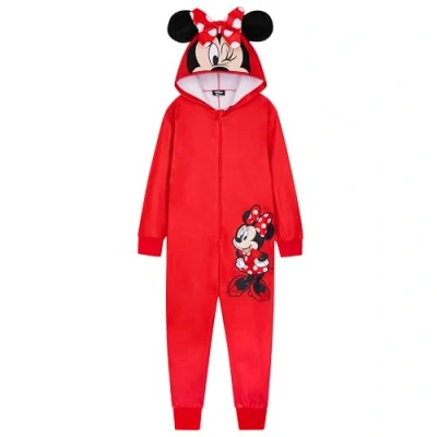 Image of Disney Stitch Fleece Kids Onesie Hooded for Toddlers Teenagers 2 14 Years PJs Loungewear Gifts (Red Minnie, 5 6 Years)