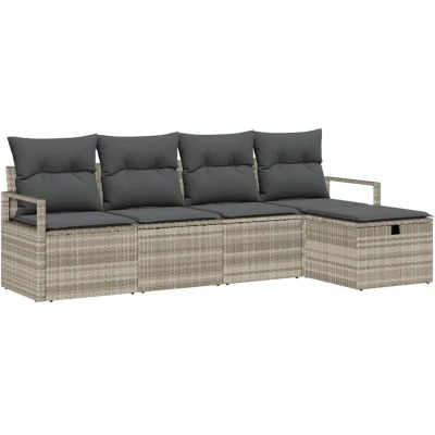 Image of vidaXL 5 Piece Garden Sofa Set with Cushions Light Grey Poly Rattan