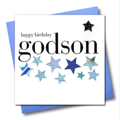Image of Claire Giles Hearts and Stars Happy Birthday Godson Card