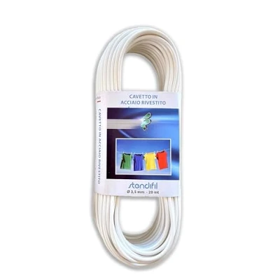 Image of IPEA 3.5 mm Steel Clothes Drying Line 20 Meters Made in Italy Plastic Outdoor Laundry for Clothes, Cloths White Colour Thickness 0.2 cm