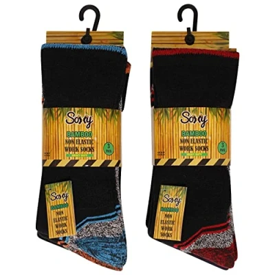 Image of Soxy Non Elastic Bamboo Work Socks Mens Summer Anti Sweat Breathable Heavy Duty Cotton for Steel Toe Boots Suitable Diabetics 6 Pack UK Shoe Size 11