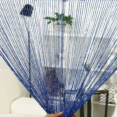 Image of N/A String Curtain Fringe Panel 39 Inches x 79 WH Thread Strip Backdrop Bedroom Door Window Divider for Wedding Cafe Home Decoration Royal Blue