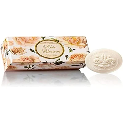 Image of Italian Rose Soap, box of 6 bars round guest soaps carved with Florentine lily, x 50 g