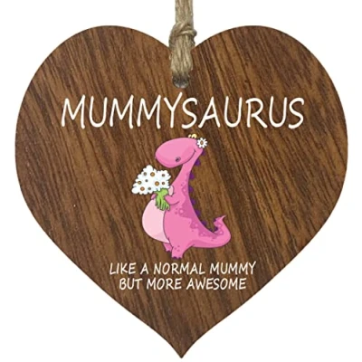 Image of Mummysaurus Heart Hanging Wooden Sign Plaque, Best Mum Gifts From Daughter, Dark Wood Hearts Signs, Presents For Mummy, Gift Mother Daughter Gifts,