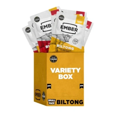 Image of Ember Snacks: Biltong Beef Jerky Multipack with Original &amp; Chilli Flavours (10 x 25g) / Protein Keto Snacks On The Go Snack from British and Irish Meat [Weight May Vary Between 25G 28G]