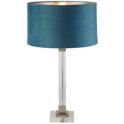 Image of Scarborough Table Lamp Crystal, Satin Nickel, Teal Velvet