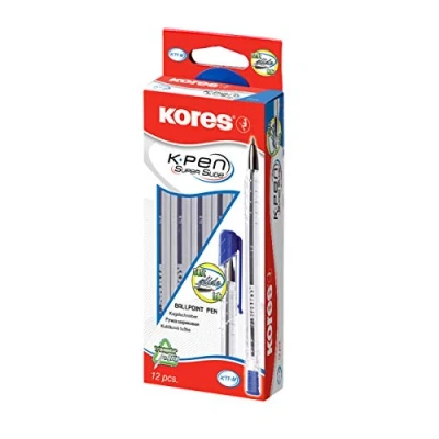 Image of Kores Blue Ballpoint Pens K11, 1mm, Ergonomic Triangular Shape, Chrome Tip, Soft Glide Ink Back to School Supplies, Crafts and Writing Pens, Multipack Pack of 12