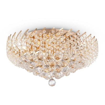 Image of Karolina Semi Flush Ceiling Lamp Gold &amp; Crystal, 9 Light, E14