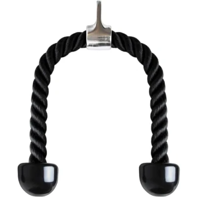 Image of Triceps Rope Nylon Twisted Attachments Pulley System Pull Down Carabiner With Non Slip Handles Lats, Biceps, Triceps, Gym or Home Black