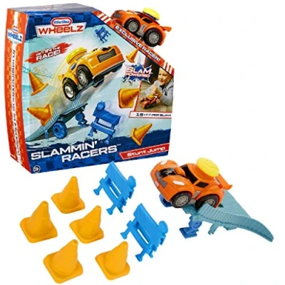 Image of Little Tikes Slammin&#039; Racers Stunt Jump 15+ Feet Per Slam With Sports Car &amp; Obstacles