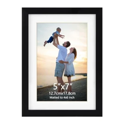 Image of EYMPEU Black 7x5 Photo Frames, Display Pictures 6x4 with Mat or Without Mat, Picture Frames Stand for Tabletop Wall Hanging Single