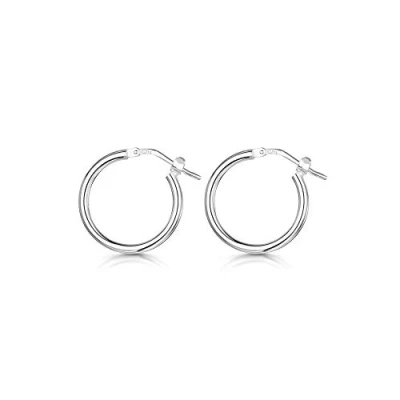 Image of Amberta® 925 Sterling Silver Fine Circle Hinged Hoops Round Creole Sleeper Earrings Diameter Size: 7 10 15 20 25 35 45 55 mm (15mm)
