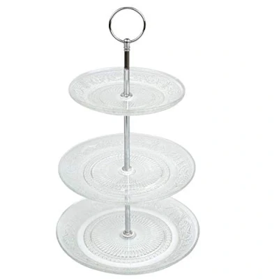 Image of YöL 3 Tier Cake Stand Glass Muffin Cupcake Embossed Afternoon Tea Serving Platter