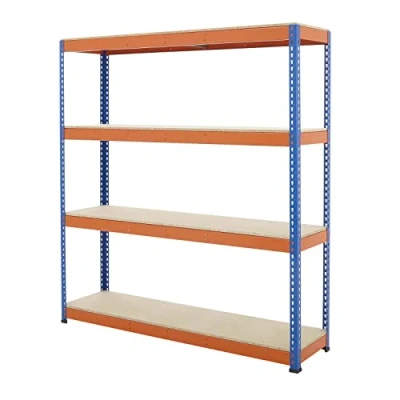 Image of BiGDUG Heavy Duty Shelving Unit 4 Tier Industrial Steel Racking 198cm x 183cm 45.5cm 1600kg Capacity Per Bay 400kg Shelf Blue &amp; Orange