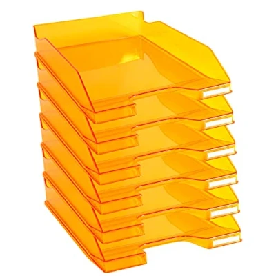 Image of Exacompta Ref. 113246D set of 6 COMBO MIDI letter trays dimensions 34.6 x 25.5x 6.5 cm for documents in A4 + format transparent glossy orange color