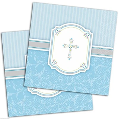 Image of amscan International Communion Blessing Blue Party Napkins, Pack of 16