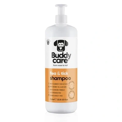 Image of Flea &amp; Tick Dog Shampoo by Buddycare Eliminates Fleas, Ticks Mites Deep Cleansing for Dogs, Tea Tree Eucalyptus Dogs (1L)