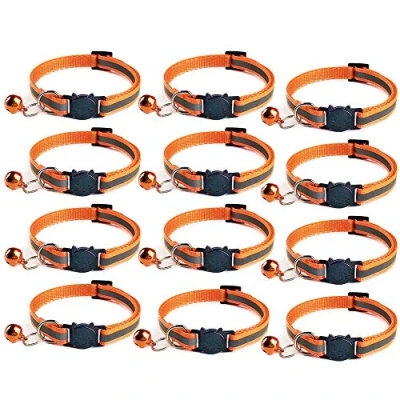 Image of Tafeiya 12x Reflective Design Adjustable Cat Collars More Safety Quick Release Buckle with Bell (Orange)