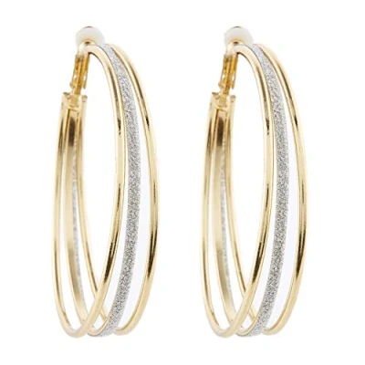 Image of Clip On Hoop Earrings Gold Plated With Three Hoops Kanda G