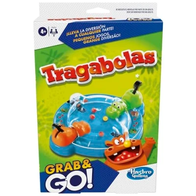Image of Hasbro Gaming Grab and Go Slot Portable Game for 2 Players Kids Travel Includes Hippos Spanish Portuguese Version