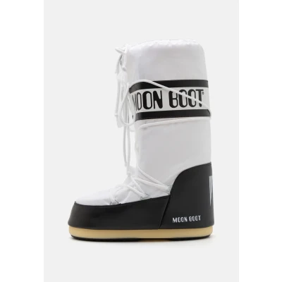 Image of Moon Boot ICON Unisex Laceup boots, Size: 2.5 5, Black/white Imitation leather/ textile