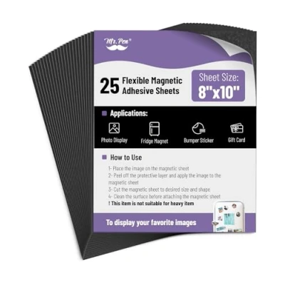 Image of Mr. Pen Adhesive Magnetic Sheets, 8&quot; x 10&quot;, 25 Pack, Sheets with Backing, Flexible Sheet, Picture Magnets, Cuttable