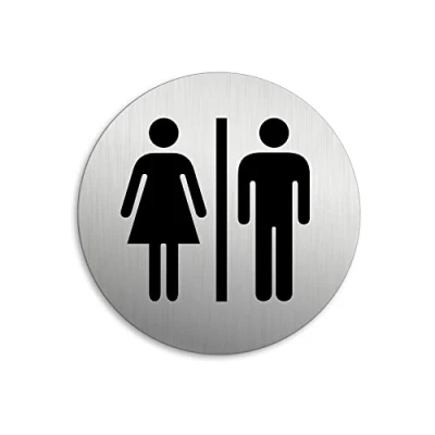 Image of Door Sign Toilet Ladies Gentlemen Ø 75 mm Aluminium Stainless Steel Look self adhesive