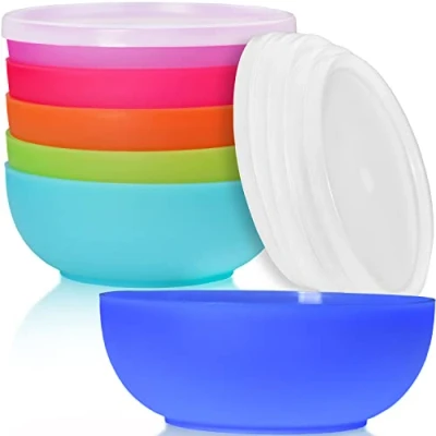 Image of idea station Neo Plastic Bowls with Lids 6 Pieces 14 cm / 500 ml Reusable Camping Bowl Set Coloured Cereal Perfect for Kids, Breakfast, Salad, Snacks, Fingerfood
