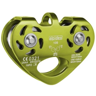 Image of ALPIDEX Rope Pulley 20 kN Tandem For Textile Ropes Up To 13 mm Steel 12 Diameter EN12278, Colour: Lime