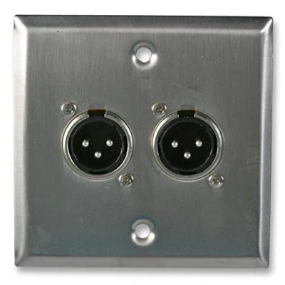Image of Ex Pro Stainless Steel AV Multimedia Wallplate Face Plate with 2 x 3 Pin Male XLR Plug Socket 1 Pack